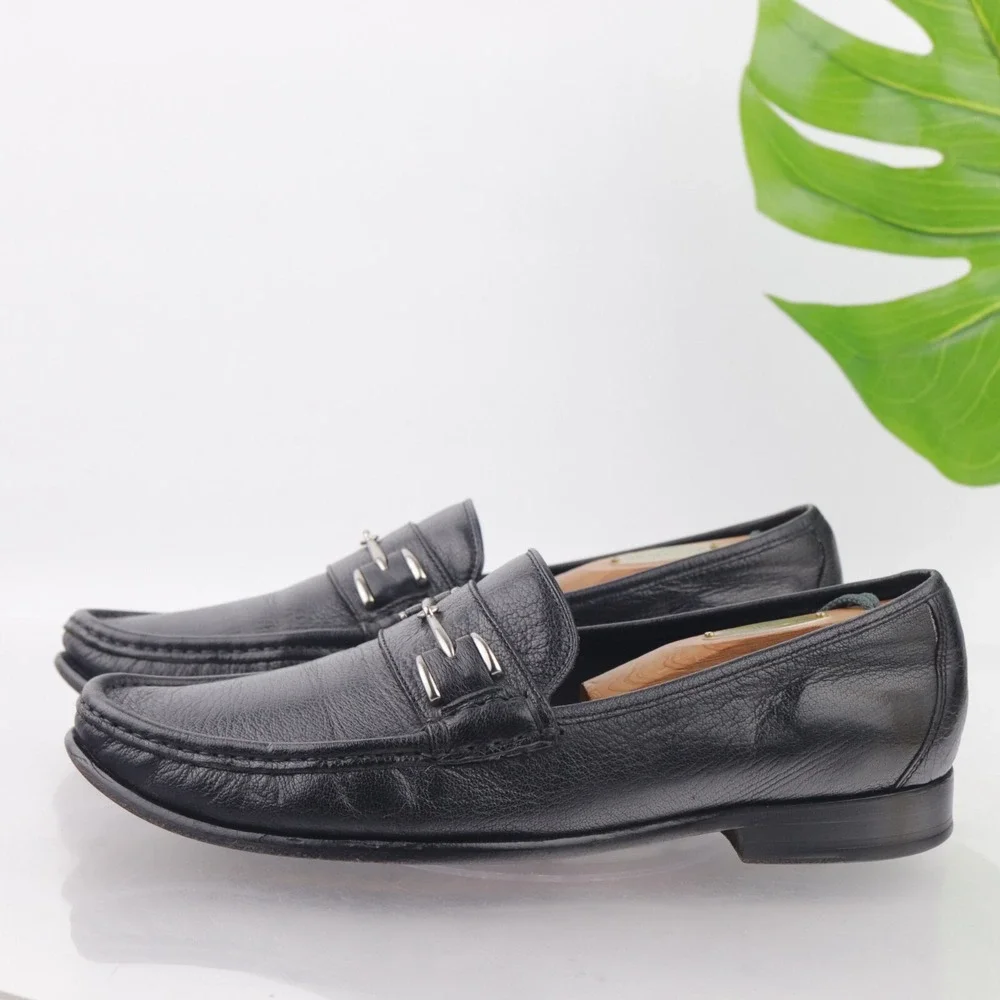 Cole Haan Mens Wyatt Bit Strap Loafers Size 9.5 M Black Leather Moc Dress Shoes